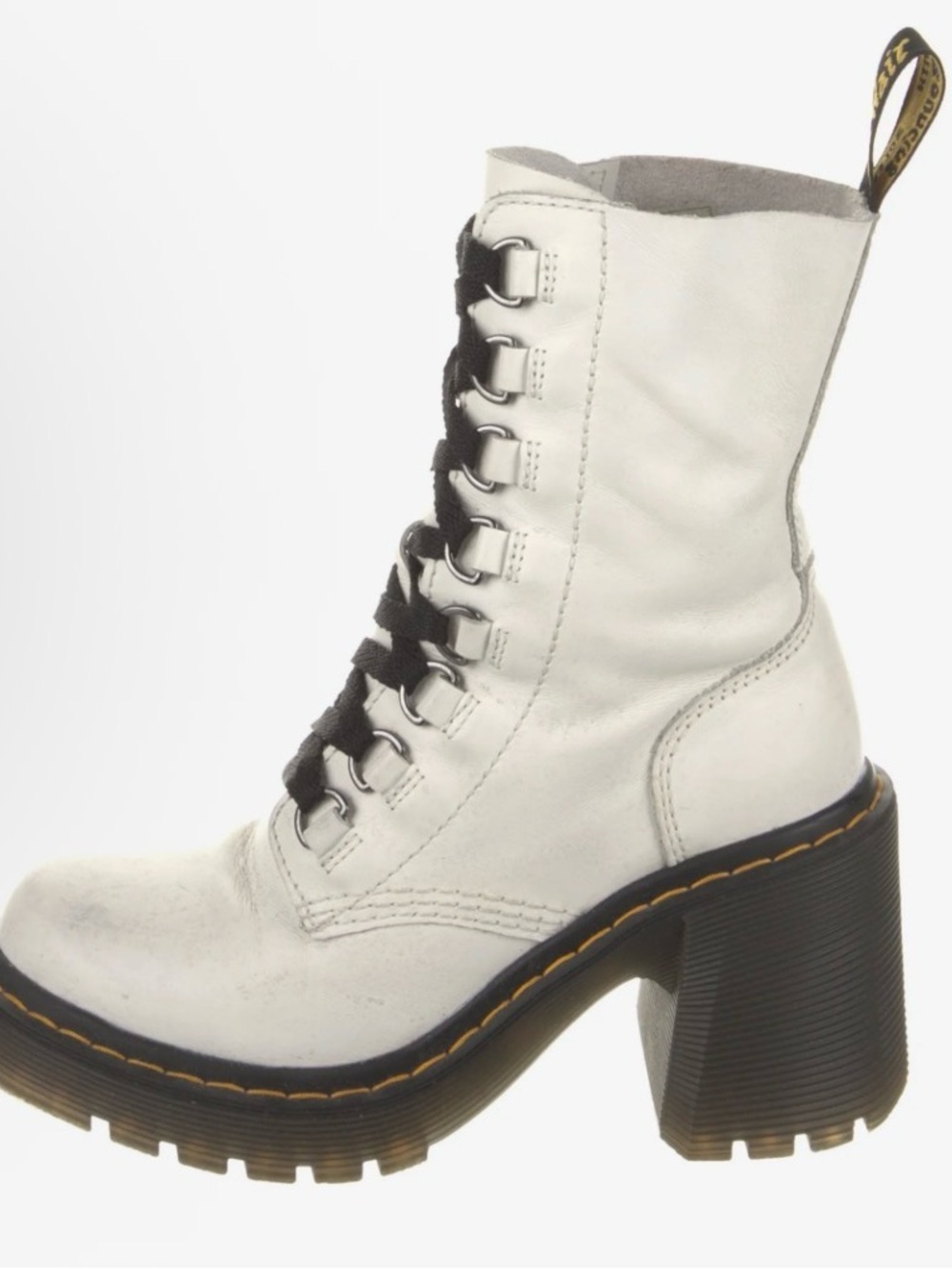 Dr. Martens Chesney 8- Eye Flared Heeled Lace- Up Platform Boots White Napa 7